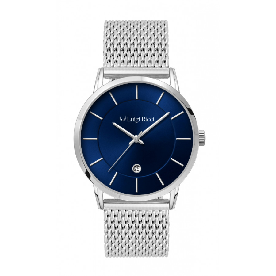 Luigi Ricci Roma Classica - Unisex ur i blå/sølv farve med rustrfi stålrem og blå urskive