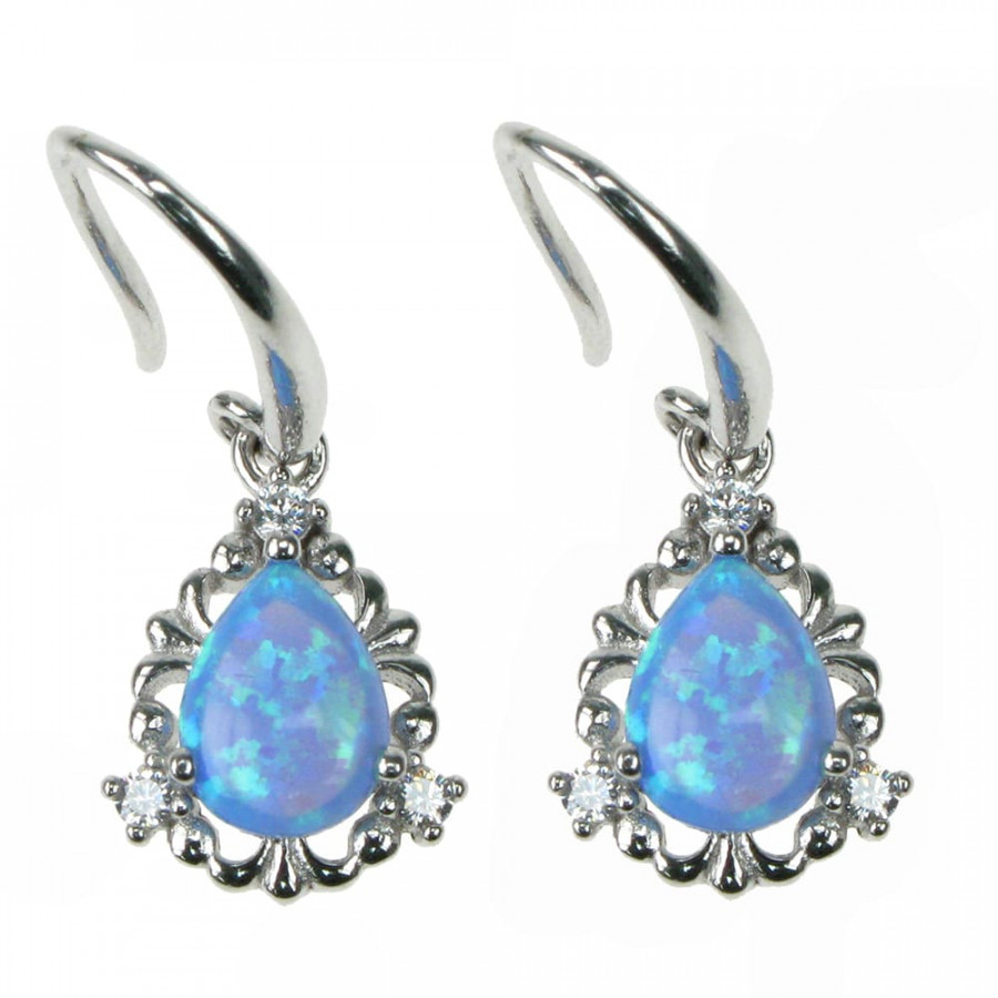Dråbe - Øreringe med blå opal sten, 925 Sterling sølv og rhodium belægning