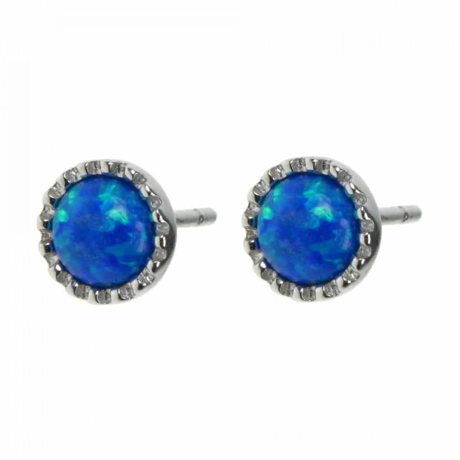 Cirkel - Øreringe med blå opal sten, 925 Sterling sølv og rhodium belægning