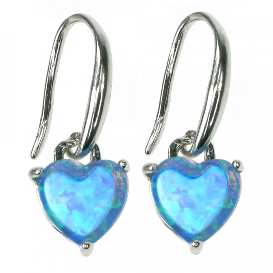 Himlens Hjerte - Øreringe med blå opal sten, 925 Sterling sølv og rhodium belægning