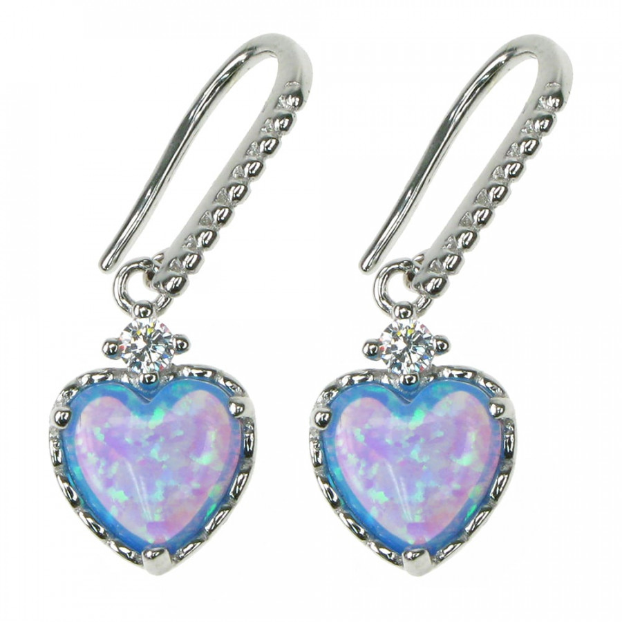 Hjerte - Øreringe med blå opal sten, 925 Sterling sølv og rhodium belægning