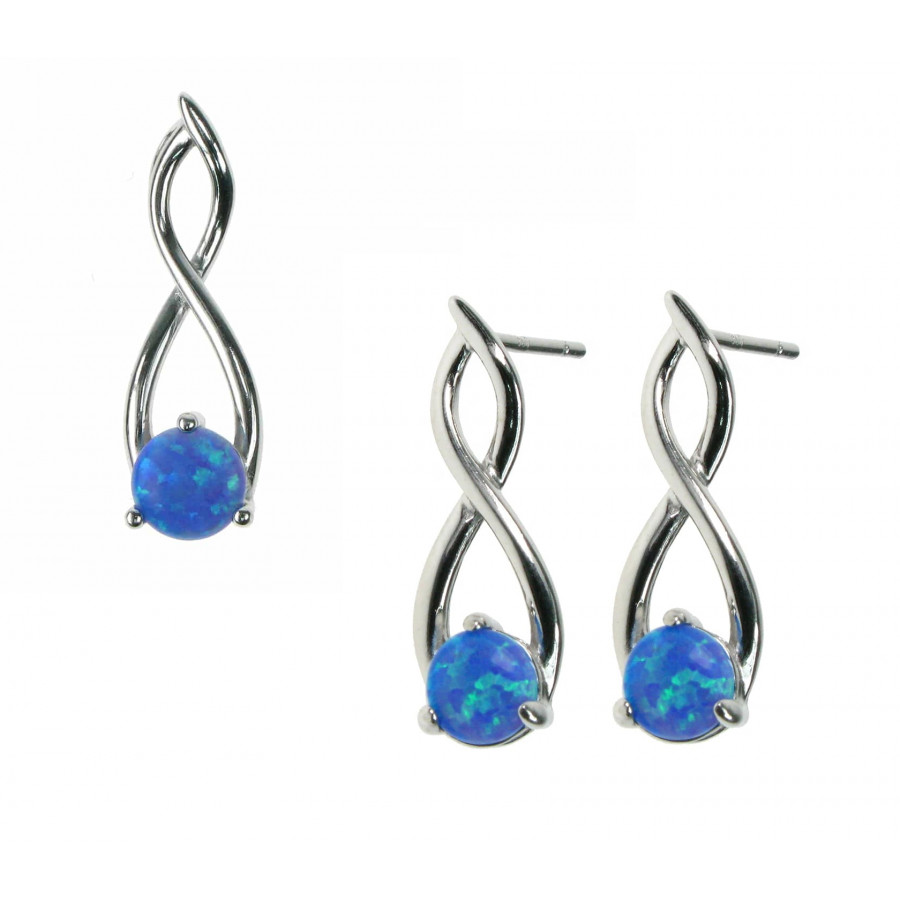 Twister - 925 Sterling sølv smykkesæt med vedhæng + øreringe med blå opal sten og rhodium belægning