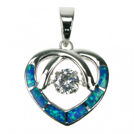 Opal Heart pendant and necklace with 925 Sterling silver, zirkonia and blue opal stone