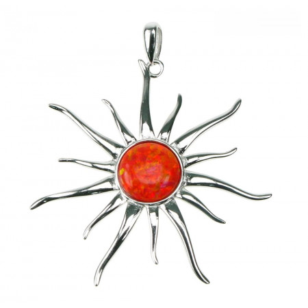 Fire Sun pendant and necklace with 925 Sterling silver and orange fire opal stone