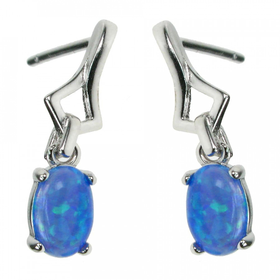 Oval øreringe med blå opal sten, 925 Sterling sølv og rhodium belægning