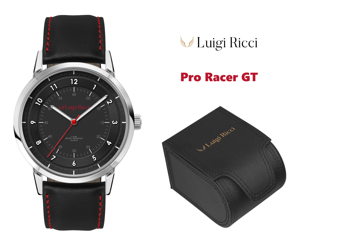 Luigi Ricci mens sports watch black leather strap