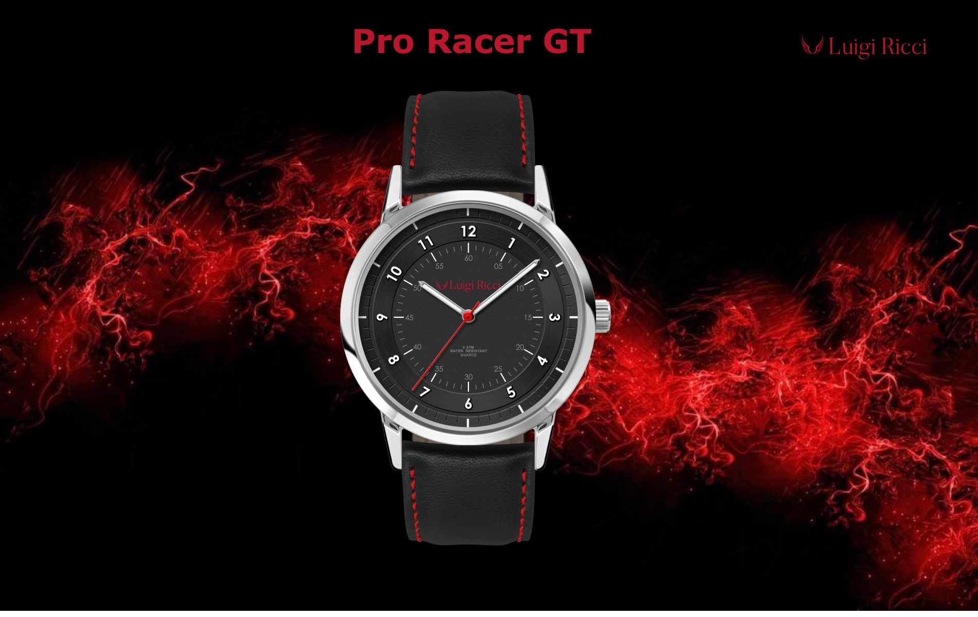 Luigi Ricci Pro Racer Black Wrist Watch for Men with leather strap