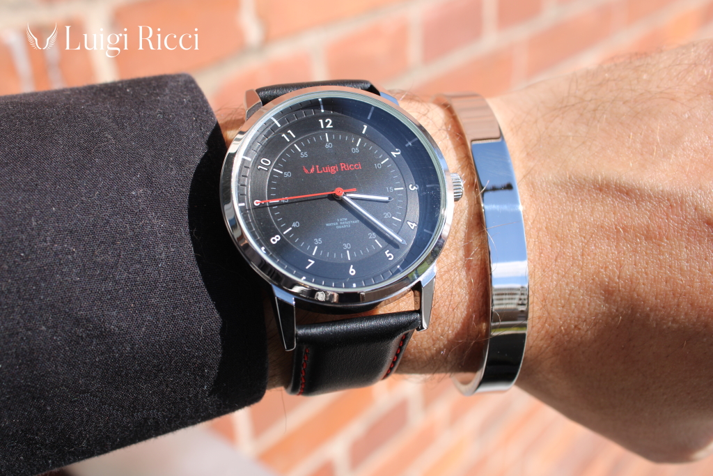 Luigi Ricci sports watch for men with silver bangle bracelet