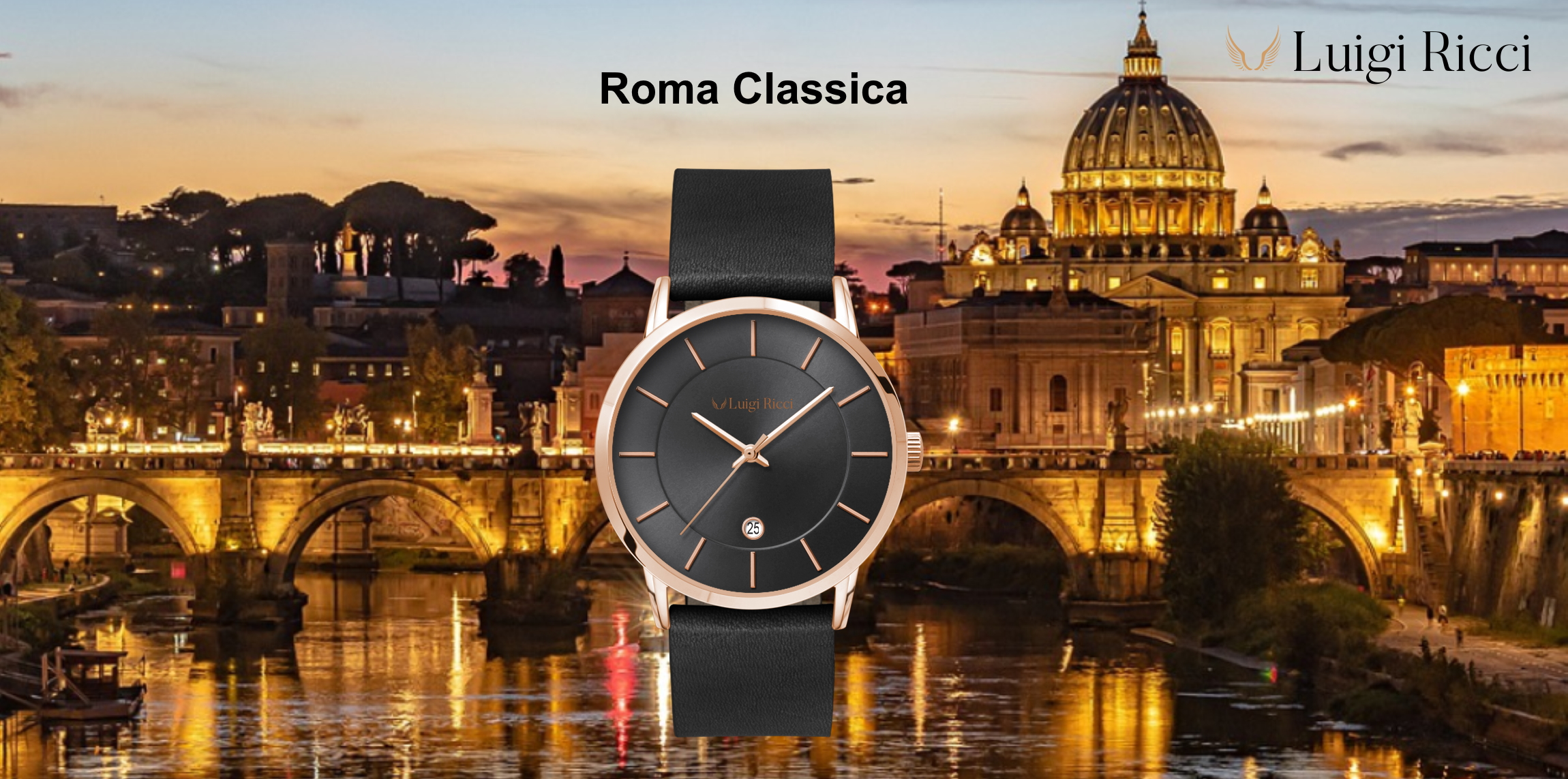 Luigi Ricci Roma Classica - Black unisex wrist watch with leather strap